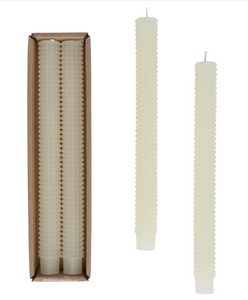 Unscented Hobnail Taper Candles in Box in Cream, Set of 2