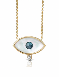 White and Blue Evil Eye 14K Gold Necklace with Diamond