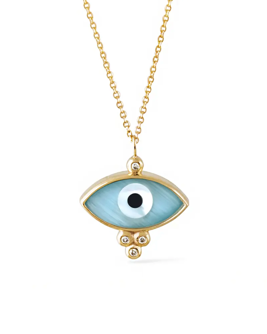 Navette Evil Eye 14K Gold Necklace with 4 Diamonds