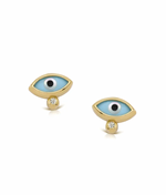 Navette Evil Eye 14K Gold Tiny Earrings with Diamond