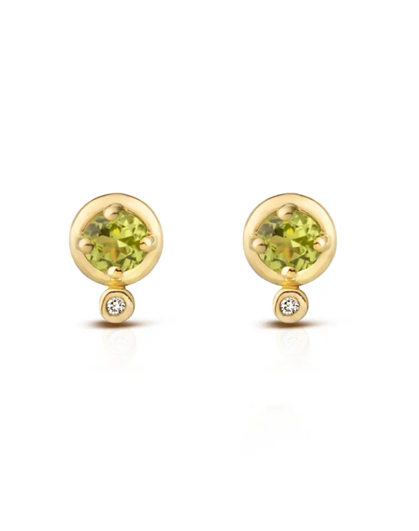 Round Shaped Peridot 18K Gold Earrings with Diamond