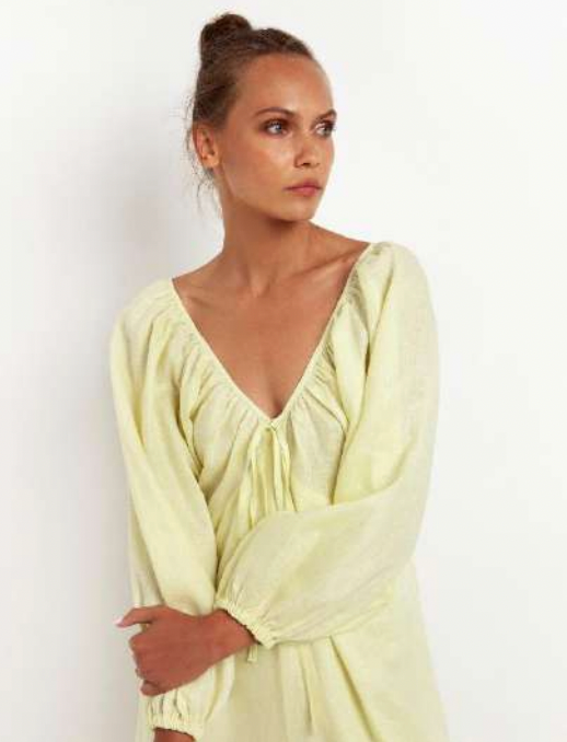 Long Sleeve Linen Dress in Lime