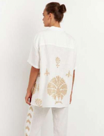 Embroidered Peacock Shirt in White/Gold