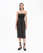 Handcrafted Motifs Midi Dress in Black Orange Type
