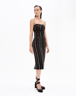 Handcrafted Motifs Midi Dress in Black Orange Type