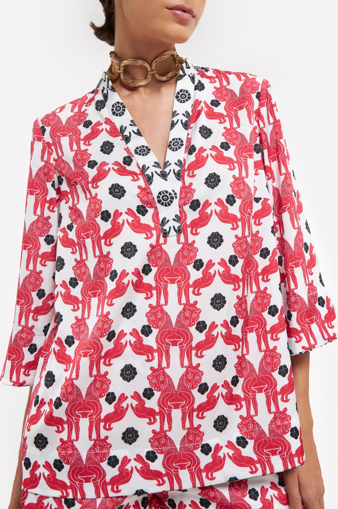 Nafsika Blouse in Black/Red/White Print