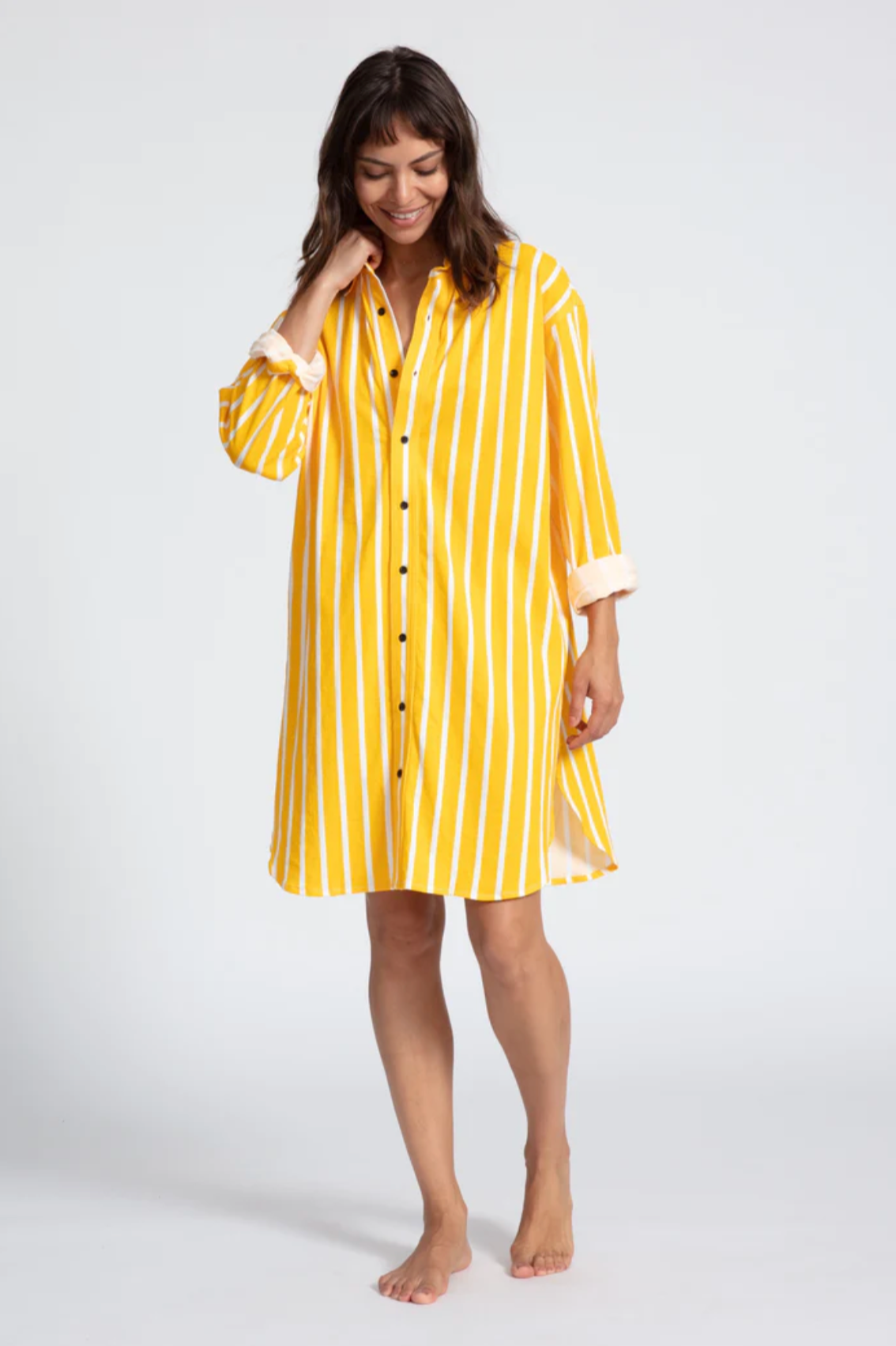 Shirt Dress in Honey Stripe